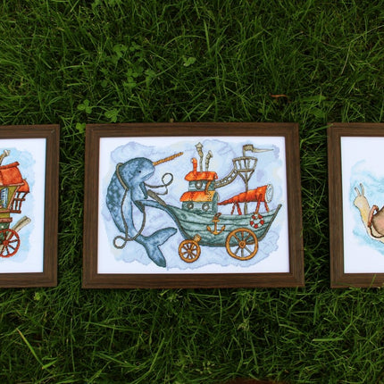 DIY Cross Stitch Kit "Snail with a house" 12.6x8.7 in / 32.0x22.0 cm