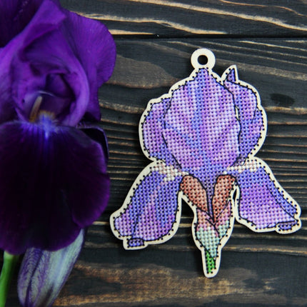 DIY Cross stitch kit on wood "Iris" 3.5x4.3 in / 9.0x11.0 cm