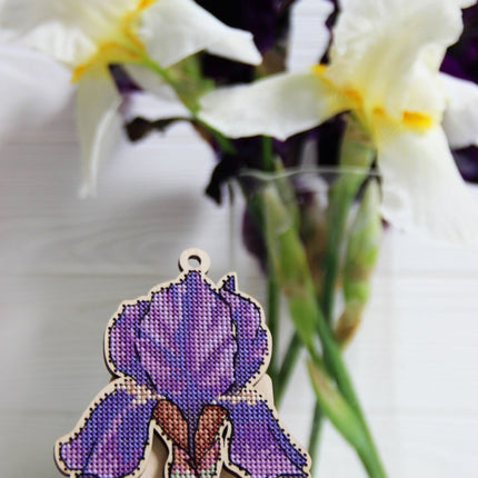 DIY Cross stitch kit on wood "Iris" 3.5x4.3 in / 9.0x11.0 cm
