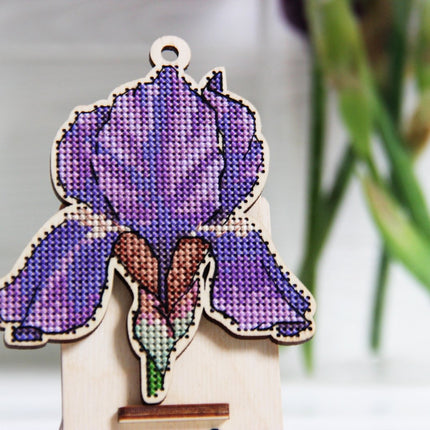 DIY Cross stitch kit on wood "Iris" 3.5x4.3 in / 9.0x11.0 cm