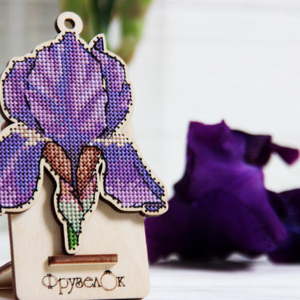 DIY Cross stitch kit on wood "Iris" 3.5x4.3 in / 9.0x11.0 cm