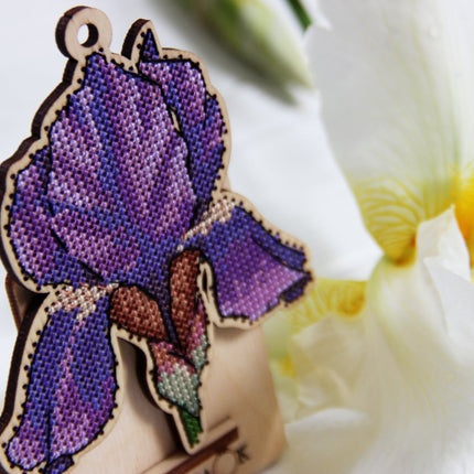 DIY Cross stitch kit on wood "Iris" 3.5x4.3 in / 9.0x11.0 cm