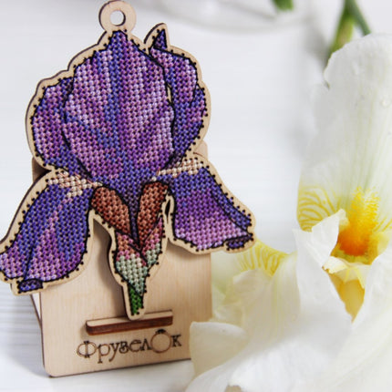 DIY Cross stitch kit on wood "Iris" 3.5x4.3 in / 9.0x11.0 cm