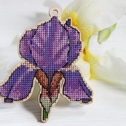 DIY Cross stitch kit on wood "Iris" 3.5x4.3 in / 9.0x11.0 cm