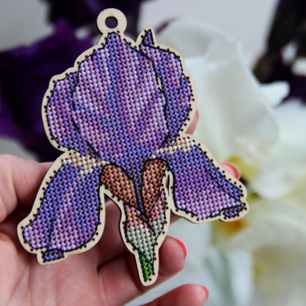 DIY Cross stitch kit on wood "Iris" 3.5x4.3 in / 9.0x11.0 cm