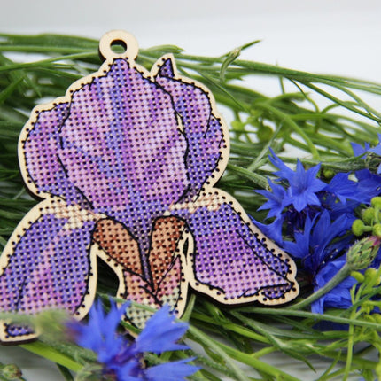 DIY Cross stitch kit on wood "Iris" 3.5x4.3 in / 9.0x11.0 cm