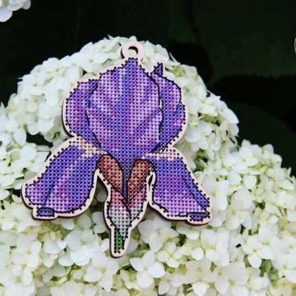 DIY Cross stitch kit on wood "Iris" 3.5x4.3 in / 9.0x11.0 cm