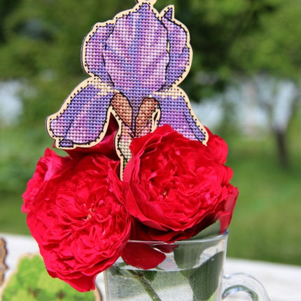 DIY Cross stitch kit on wood "Iris" 3.5x4.3 in / 9.0x11.0 cm
