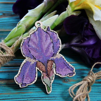 DIY Cross stitch kit on wood "Iris" 3.5x4.3 in / 9.0x11.0 cm