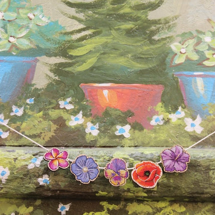 DIY Cross stitch kit on wood "Flowers" 2.4x2.4 in / 6.0x6.0 cm