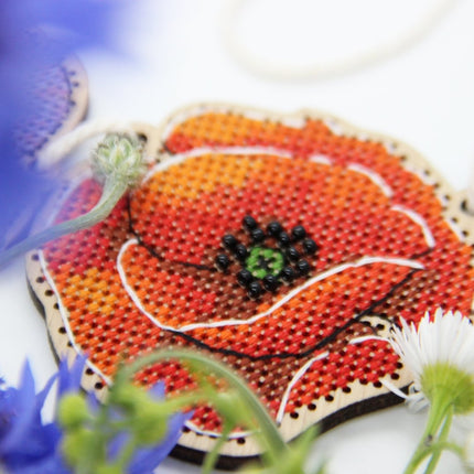 DIY Cross stitch kit on wood "Flowers" 2.4x2.4 in / 6.0x6.0 cm