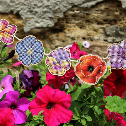 DIY Cross stitch kit on wood "Flowers" 2.4x2.4 in / 6.0x6.0 cm