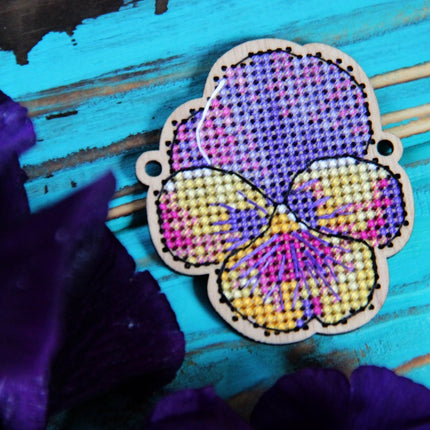 DIY Cross stitch kit on wood "Flowers" 2.4x2.4 in / 6.0x6.0 cm