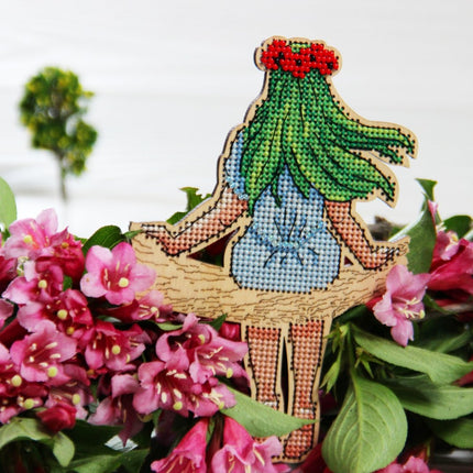 DIY Cross stitch kit on wood "Mavka" 5.5x3.7 in / 14.0x9.5 cm