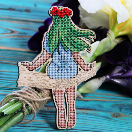 DIY Cross stitch kit on wood "Mavka" 5.5x3.7 in / 14.0x9.5 cm