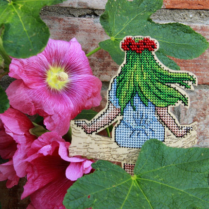 DIY Cross stitch kit on wood "Mavka" 5.5x3.7 in / 14.0x9.5 cm