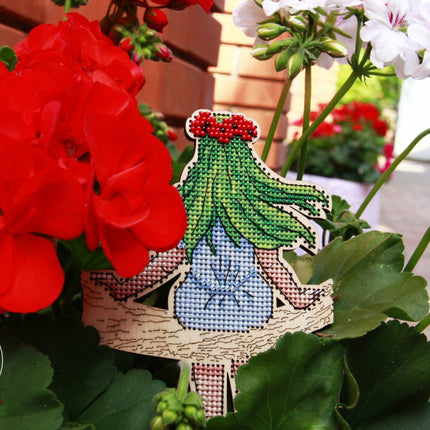 DIY Cross stitch kit on wood "Mavka" 5.5x3.7 in / 14.0x9.5 cm