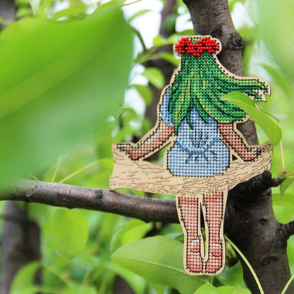 DIY Cross stitch kit on wood "Mavka" 5.5x3.7 in / 14.0x9.5 cm