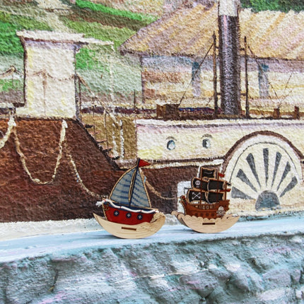 DIY Cross stitch kit on wood "Pirate Ship" 3.9x3.9 in / 10.0x10.0 cm