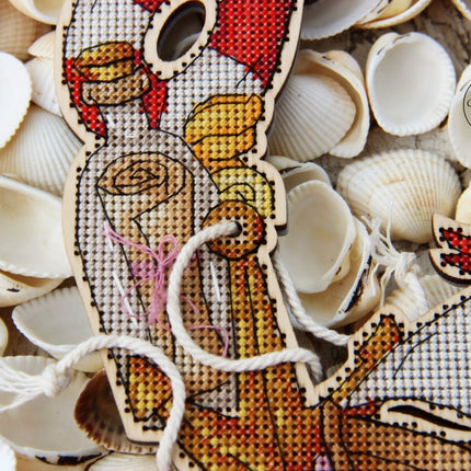 DIY Cross stitch kit on wood "Marine" 8.1x7.5 in / 20.5x19.0 cm