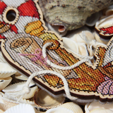 DIY Cross stitch kit on wood "Marine" 8.1x7.5 in / 20.5x19.0 cm