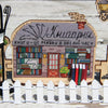 DIY Cross stitch kit on wood "Bookstore" 4.5x3.5 in / 11.5x9.0 cm