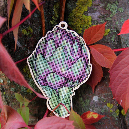 DIY Cross stitch kit on wood "Artichoke" 4.7x3.3 in / 12.0x8.5 cm