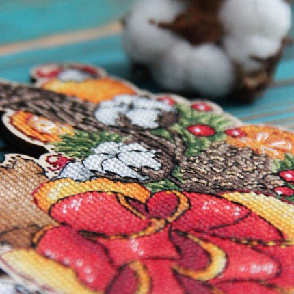 DIY Cross stitch kit on wood "Jingle Bells" 7.7x7.3 in / 19.5x18.5 cm
