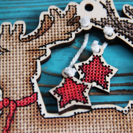 DIY Cross stitch kit on wood "Jingle Bells" 7.7x7.3 in / 19.5x18.5 cm