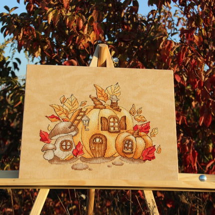 DIY Cross Stitch Kit "Pumpkin house" 11.0x8.9 in / 28.0x22.5 cm