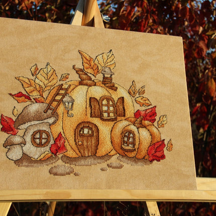 DIY Cross Stitch Kit "Pumpkin house" 11.0x8.9 in / 28.0x22.5 cm