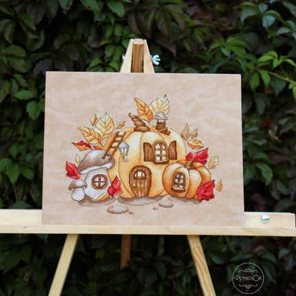 DIY Cross Stitch Kit "Pumpkin house" 11.0x8.9 in / 28.0x22.5 cm