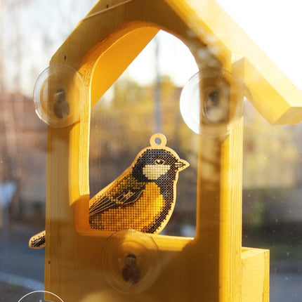 DIY Cross stitch kit on wood "Chickadee" 5.1x3.9 in / 13.0x10.0 cm