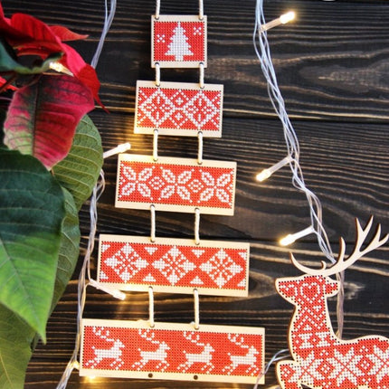DIY Cross stitch kit on wood "Scandinavian Tree" 7.9 in / 20 cm