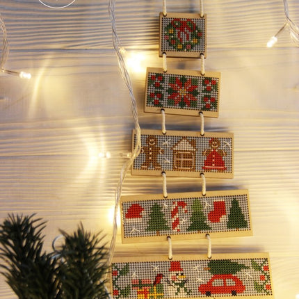 DIY Cross stitch kit on wood "Christmas Tree" 7.9 in / 20 cm