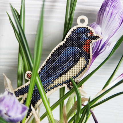 DIY Cross stitch kit on wood "Swallow" 3.9x5.9 in / 10.0x15.0 cm