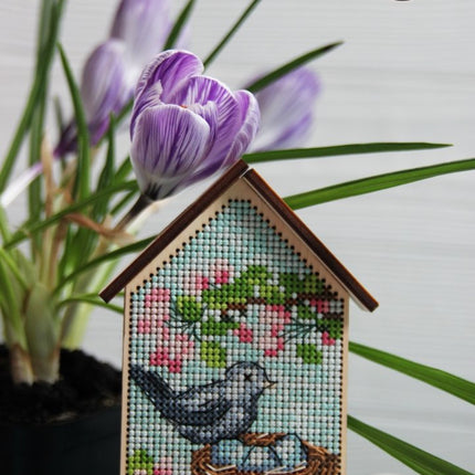 DIY Cross stitch kit on wood "Spring" 2.6x4.1 in / 6.5x10.5 cm