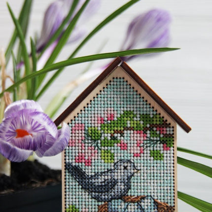 DIY Cross stitch kit on wood "Spring" 2.6x4.1 in / 6.5x10.5 cm