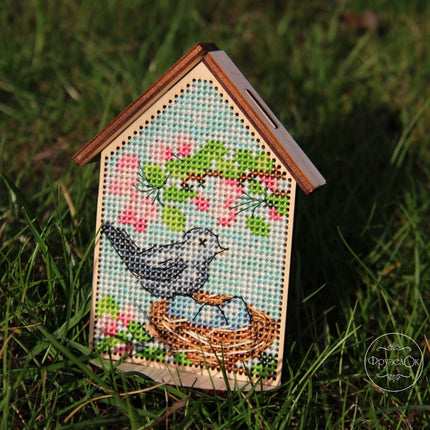 DIY Cross stitch kit on wood "Spring" 2.6x4.1 in / 6.5x10.5 cm