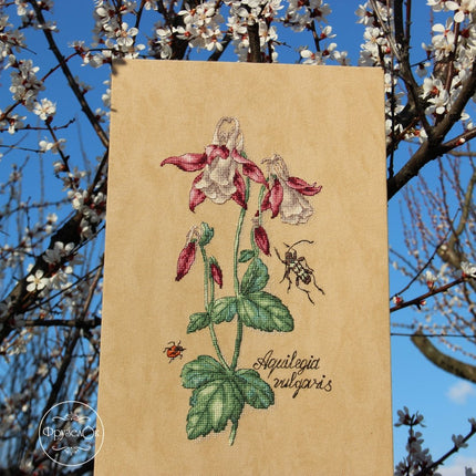 DIY Cross Stitch Kit "Aquilegia" 5.9x11.8 in / 15.0x30.0 cm