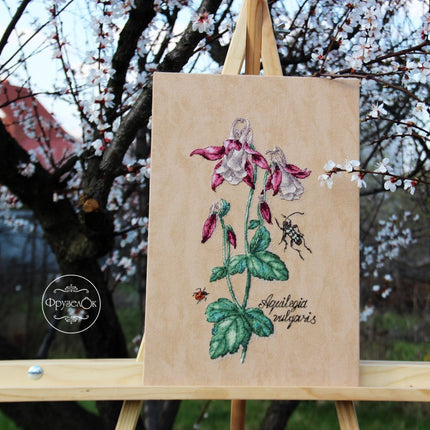 DIY Cross Stitch Kit "Aquilegia" 5.9x11.8 in / 15.0x30.0 cm