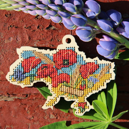 DIY Cross stitch kit on wood "Blooming" 3.9x3.0 in / 10.0x7.5 cm