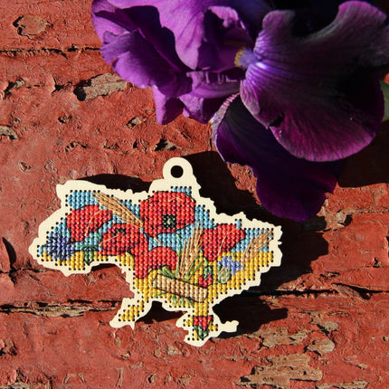 DIY Cross stitch kit on wood "Blooming" 3.9x3.0 in / 10.0x7.5 cm