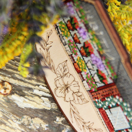 DIY Cross stitch kit on wood "Flower Shop" 4.7x3.0 in / 12.0x7.5 cm
