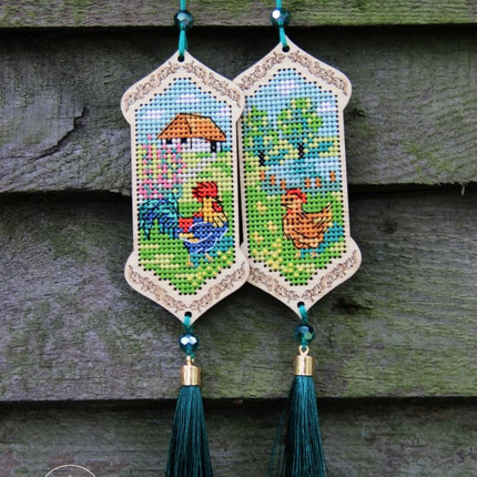 DIY Cross stitch kit on wood "Boss" 3.9x1.8 in / 10.0x4.5 cm