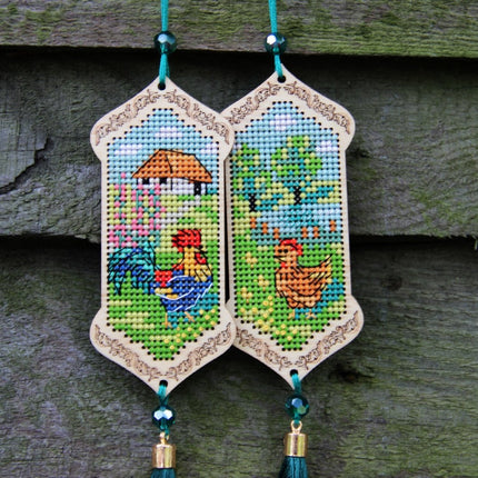 DIY Cross stitch kit on wood "Boss" 3.9x1.8 in / 10.0x4.5 cm