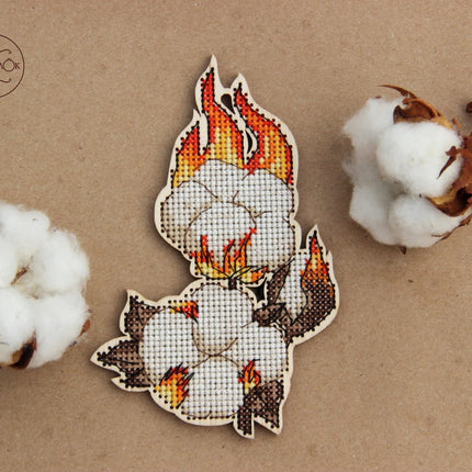 DIY Cross stitch kit on wood "Cotton" 5.1x3.1 in / 13.0x8.0 cm