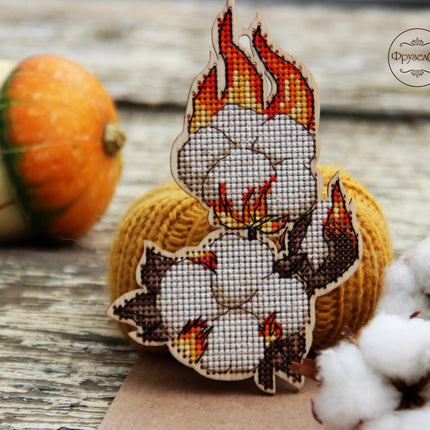 DIY Cross stitch kit on wood "Cotton" 5.1x3.1 in / 13.0x8.0 cm