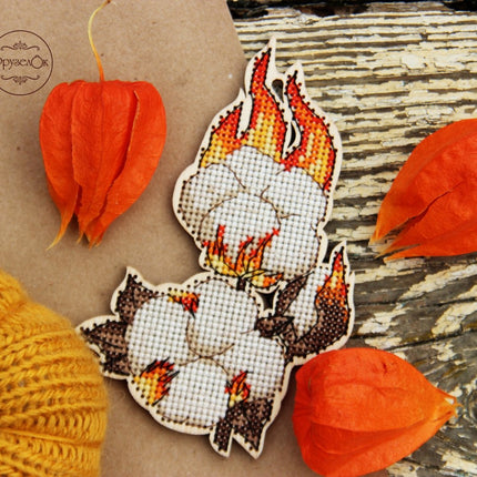 DIY Cross stitch kit on wood "Cotton" 5.1x3.1 in / 13.0x8.0 cm