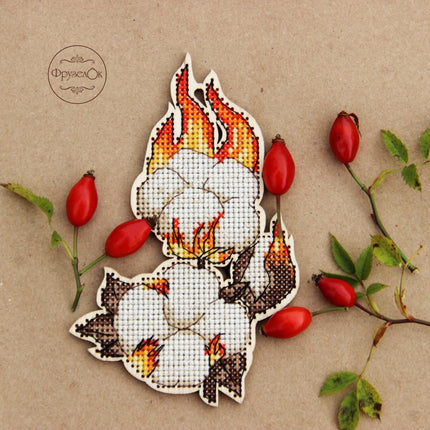 DIY Cross stitch kit on wood "Cotton" 5.1x3.1 in / 13.0x8.0 cm
